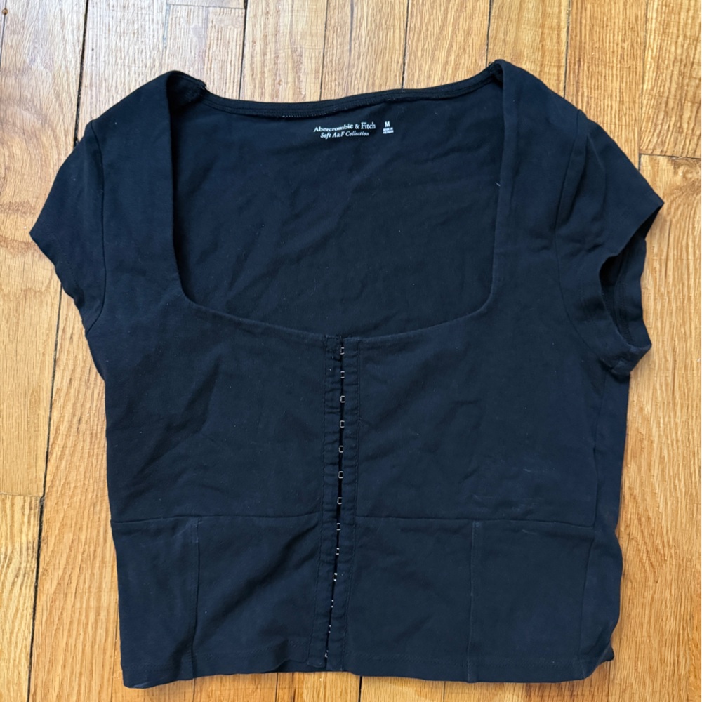 Abercrombie & Fitch Black Scoop Neck Short Sleeve Top